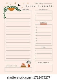 Plant Daily Planner Template In Vector For Notes, To Do List, Goals, And More.