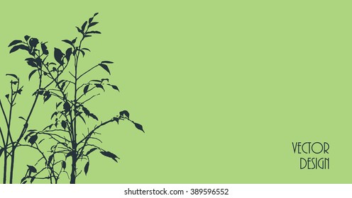 Plant dark silhouette on light green background with copy-space for text horizontal vector design