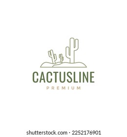 plant desert cactus saguaro minimal lines logo design vector icon illustration template