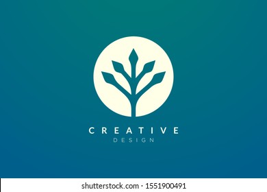 Plant design concept are integrated into geometric shape in a circle with a minimalist and modern style
