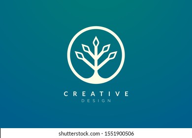 Plant design concept are integrated into geometric shape in a circle with a minimalist and modern style