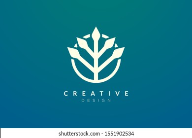Plant design concept are integrated into geometric shape in a circle with a minimalist and modern style