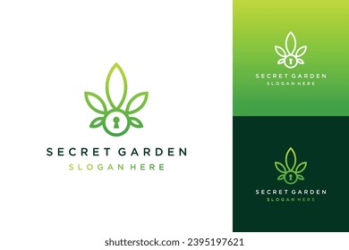 logotipo de diseño de planta, o hoja con círculo y agujero de cerradura