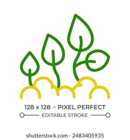 Plant development two color line icon. Seed germination. Crop management. Seedling growth stages. Life cycle bicolor outline symbol. Duotone linear pictogram. Isolated illustration. Editable stroke