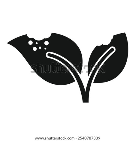 Plant disease icon in simple style depicting leaves with holes representing sickness, infection, or a virus