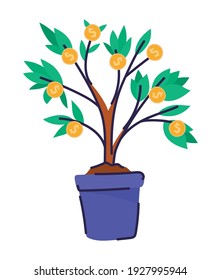 plant of dollars on a blue pot vector illustration design