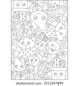 Página de libro para colorear de Doodle Kawaii para niños y adultos Colorear creativo Actividad de relajación consciente