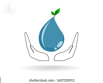 Plant and Drop with green leaves look beautiful and refreshing. Tree and roots LOGO style. Save tree and water logo concept.