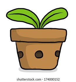 plant in earthen ware pot / cartoon vector and illustration, isolated on white background.