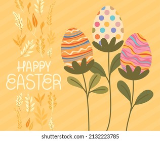 plant of easter eggs card with lettering