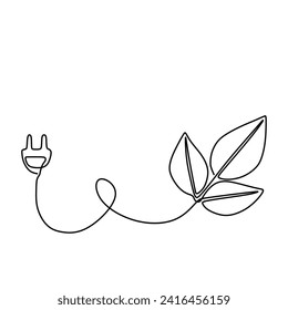 Plant with electric plug in continuous one line art drawing