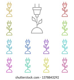 Plant and electric plug multi color icon. Simple thin line, outline vector of Sustainable Energy icons for UI and UX, website or mobile application
