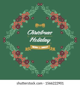 Plant element of green leaf flower frame, for modern greeting card of christmas holiday. Vector