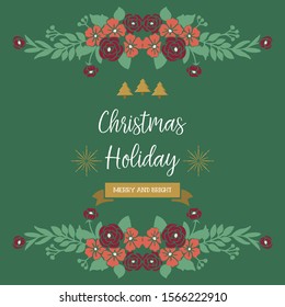 Plant element of green leaf flower frame, for modern greeting card of christmas holiday. Vector