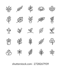 Elementos de plantas flora en maceta y símbolos naturales orgánicos colección