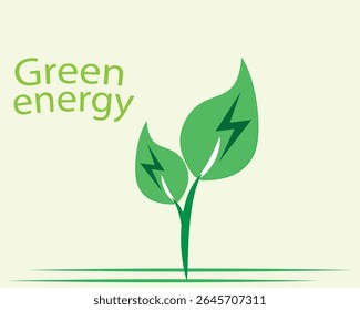 A plant with the energy sign and the word green energy
