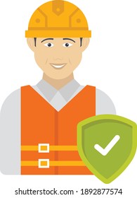 Plant Engineer life insurance Concept, Construction worker coverage vector color icon design, Helmet with Protection Shield on White background, Workers Compensation Stock, Risk management Sign,