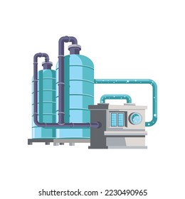 Plant equipment for water purification process illustration. Water tanks, liquid treatment plant, industrial wastewater separator. Filtration, technology, industry concept