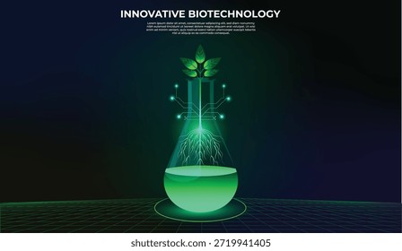 Experimento de plantas dentro de un tubo de ensayo de vidrio en un laboratorio químico. Simbolizando el progreso con la naturaleza y la protección, el cuidado del medio ambiente. Aire, oxígeno y sostenibilidad. Tierra, naturaleza, biotecnología