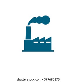 Plant or factory with a smoking pipe. Vector icon blue
