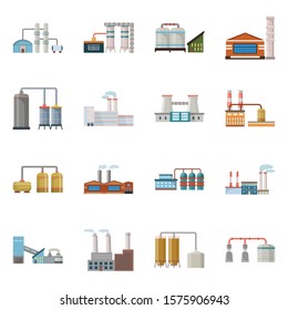 Plant and factory vector cartoon icon set.Vector isolated illustration industry of building.Icon set of building plant and factory.