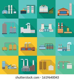 Plant and factory vector flat icon set.Vector isolated illustration industry of building.Icon set of building plant and factory.