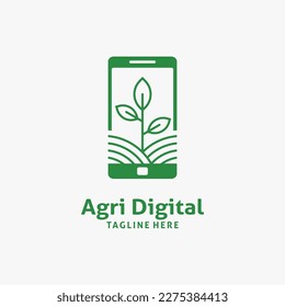 Plant farm and smartphone for digital agriculture logo design