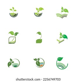 diseño de conjunto de logotipos de vector de granja de plantas