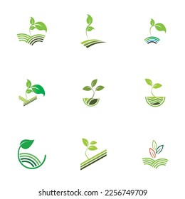 diseño de conjunto de logotipos de vector de granja de plantas