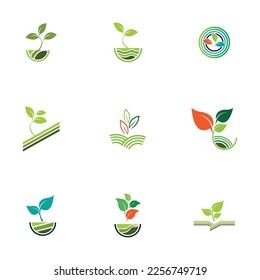 diseño de conjunto de logotipos de vector de granja de plantas