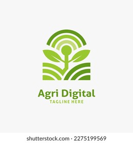Plant farm and wifi signal for digital agriculture logo design