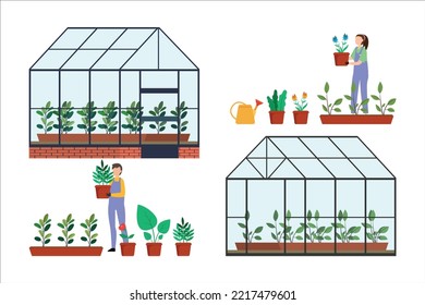 Plant farming with green house 2d vector illustration concept for banner, website, illustration, landing page, flyer, etc.