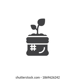 Plant fertilizer bag vector icon. filled flat sign for mobile concept and web design. Gardening soil and plant glyph icon. Symbol, logo illustration. Vector graphics