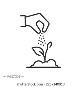 plant fertilizer icon, growing plant in soil, agriculture genetic, thin line symbol on white background - editable stroke vector illustration eps10