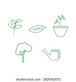 Planta, fertilizante, árbol, conjunto de iconos de hoja. vector de icono de planta