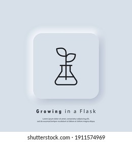 Plant in flask icon. Chemical flask for organic experiments, research, growing plants, biology, pharmaceuticals. Vector. UI icon. Neumorphic UI UX white user interface web button. Neumorphism