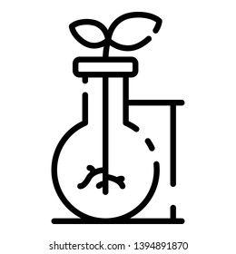 Plant in flask icon. Outline plant in flask vector icon for web design isolated on white background