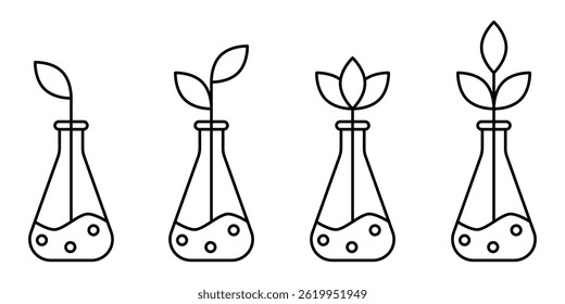 Plant, Flask Icon set. Plant, Flask symbol for web design and mobile app. Plant, Flask line logo. Vector illustration.