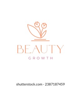 plant flower growth beauty feminine simple florist gardening line minimalist logo design vector icon illustration