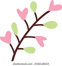 plant and flower illustration with heart petals