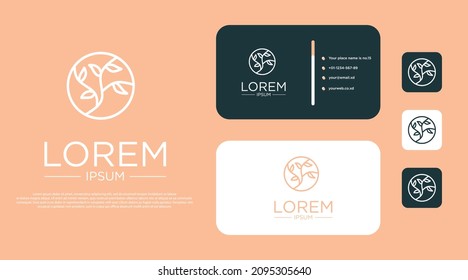 plant flower logo design template, with outline of flower icon. equipped with an id card design