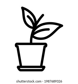 Plant In Flower Pot Icon. Editable Bold Outline Design. Vector Illustration.