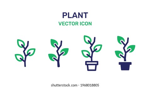 Planta en el icono de la olla de flores. Ilustración del vector