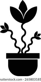 Planta e Flor Pote Ícone Vetor Botânico Potted Casa Plantas, Jardim, Folhas, Estilo Plano Mínimo, Pacote Gráfico de Silhueta Monocromática para Natureza e Design de Interiores