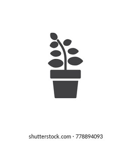 Plant in flower pot icon vector, filled flat sign, solid pictogram isolated on white. Sprout symbol, logo illustration.