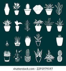 Plant Flower Vector Icon Set as Minimal Line Art Drawing EPS