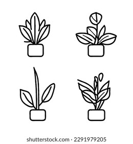 Plant Flower Vector Icon Set as Minimal Line Art Drawing EPS