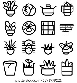 Plant Flower Vector Icon Set as Minimal Line Art Drawing EPS