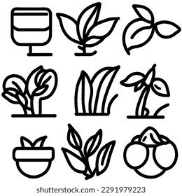 Plant Flower Vector Icon Set as Minimal Line Art Drawing EPS