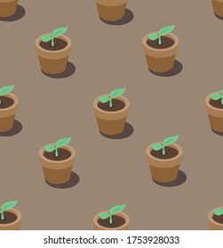 Plant In Flowerpot Isometric style pattern background